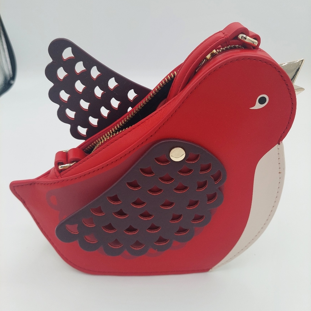 Kate Spade Bird Crossbody Red Robin leather Ooh LaLa Bird& keyring retail $489 - Picture 3 of 11